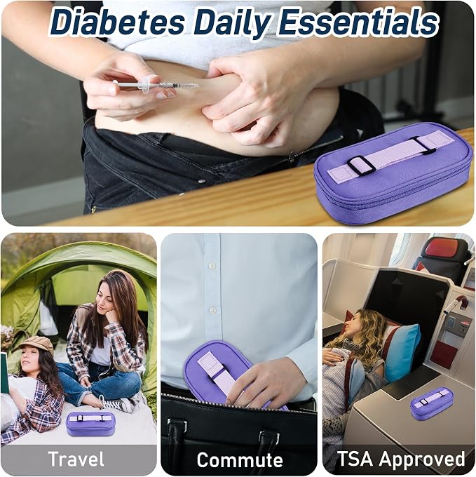 Cruxer Insulin Vial Cooler Travel Case (Purple),Keep Medication Vial Cool — Portable Insulated Diabetic Medicine Travel Bag,TSA Approved,Small Bottle Storage Kit with Reusable Ice Brick Cooler