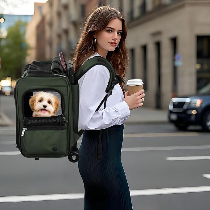 EliteField Deluxe Rolling Backpack Dog & Cat Carrier (2-Year Warranty) | Airline Approved, Waterproof Fabric, Scratch-Resistant Mesh, Retractable Handle, Wheels, Built-In Leash