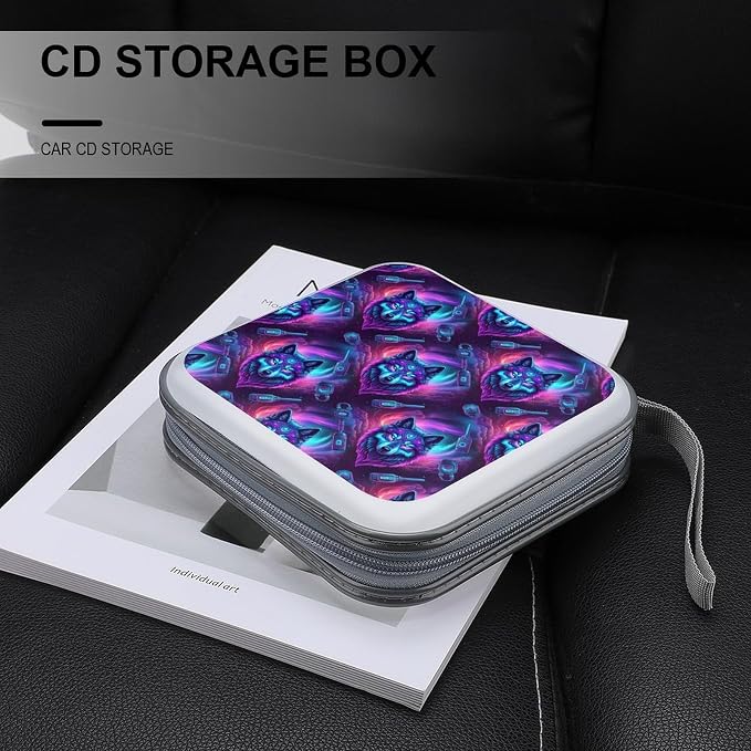 Hard Plastic CD/DVD Organizer Moon Galaxy Wolf, 40-Disc Storage Binder with Zipper, Portable Protective Case for Car Office