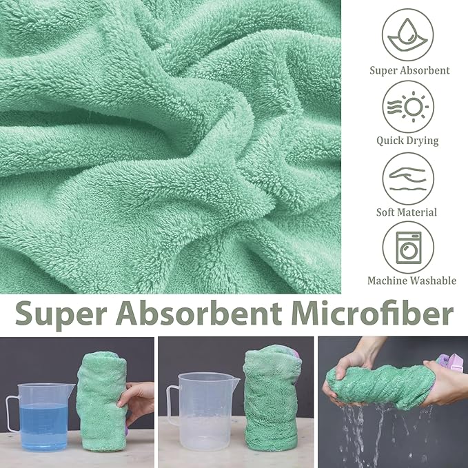 Dog Bathrobe Super Absorbent Towel Robe - Microfiber Bath Towels Fast Drying Coat for Dogs, Cute Dogs Clothes Adjustable Collar & Belly Strap Warm Keeping Hooded Dog Towel (Light Green, Medium)