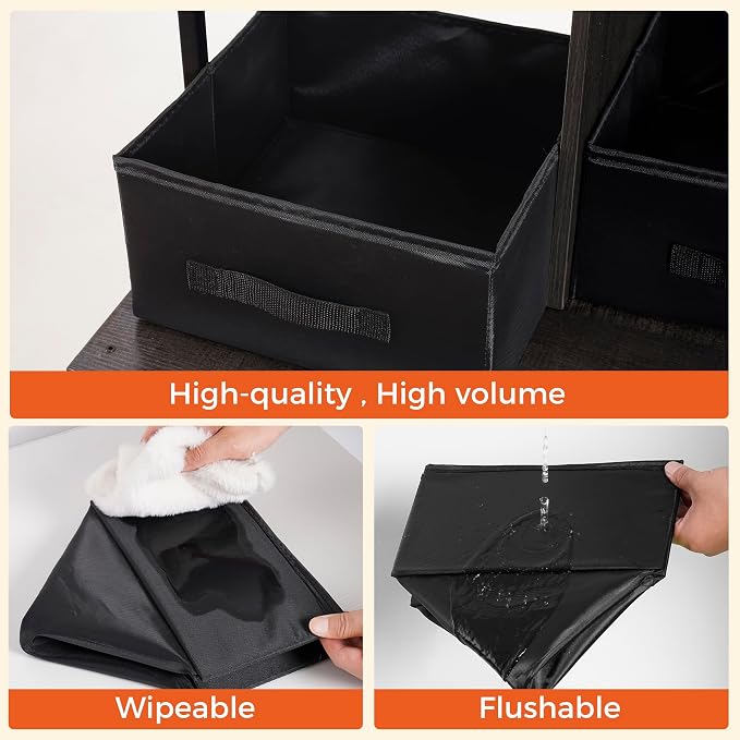 Dwanton Cat Litter Box Enclosure, 3 Storage Shelves and 2 Drawers, 61.8" H | 2-in-1 Hidden Cat Litter Box Enclosure Furniture with Shelf, Metal Frame, Reversible Entrance, Washable Drawers, Dark Grey