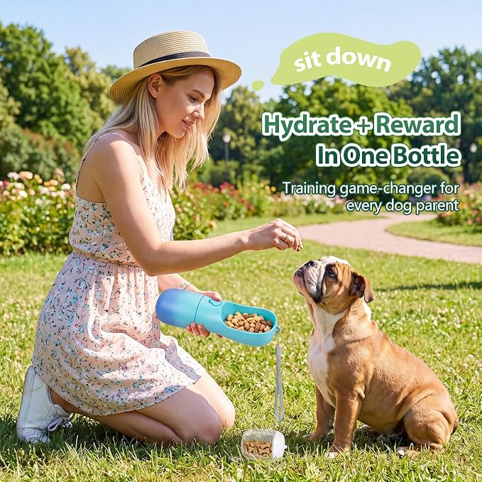 Dog Water Bottle Puppy Essentials, Portable Filtered Dispenser with Travel Dog Food Storage Container, Pet Supplies Gifts Stocking Stuffer Treat Pouches for Pet Training Outdoor Walking Hiking Camping