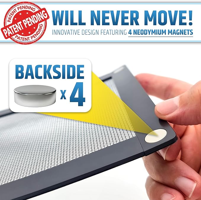 Powerful Magnetic Vent Screen Mesh Covers (3-Pack) that Will Never Move or Fall - for Floor, Wall & Ceiling Registers of Width 7" to 8", Length 15" to 16" - Super Strong Neodymium Magnets | Black