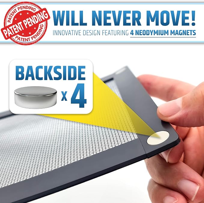 Powerful Magnetic Vent Screen Mesh Covers (3-Pack) That Will Never Move or Fall - for Floor, Wall & Ceiling Registers of Width 7" to 8", Length 11" to 12" - Super Strong Neodymium Magnets | Black