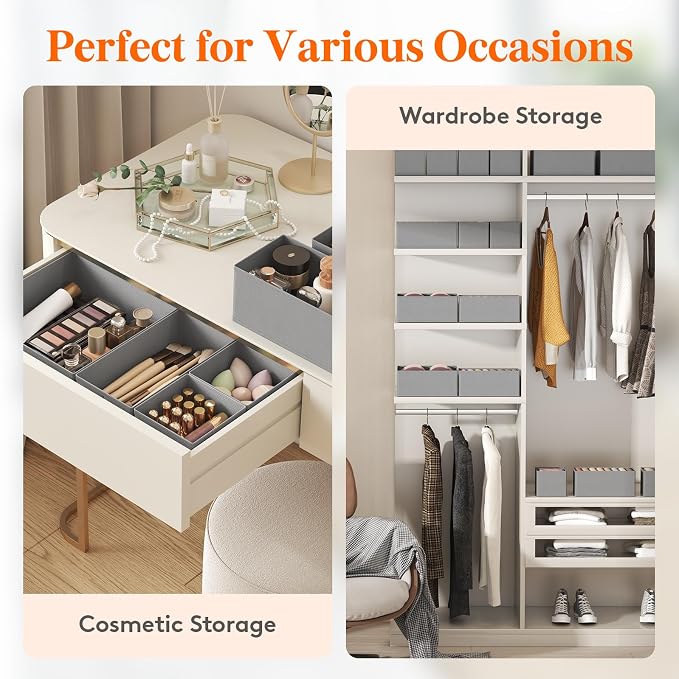 Lifewit Drawer Organizer Clothes for Closet, Gray, 24 Pack | 3 Sizes Underwear Wardrobe Drawer Dividers, Fabric Foldable Dresser Storage Organizer Bins for Sock, Bra, Lingerie, Undies