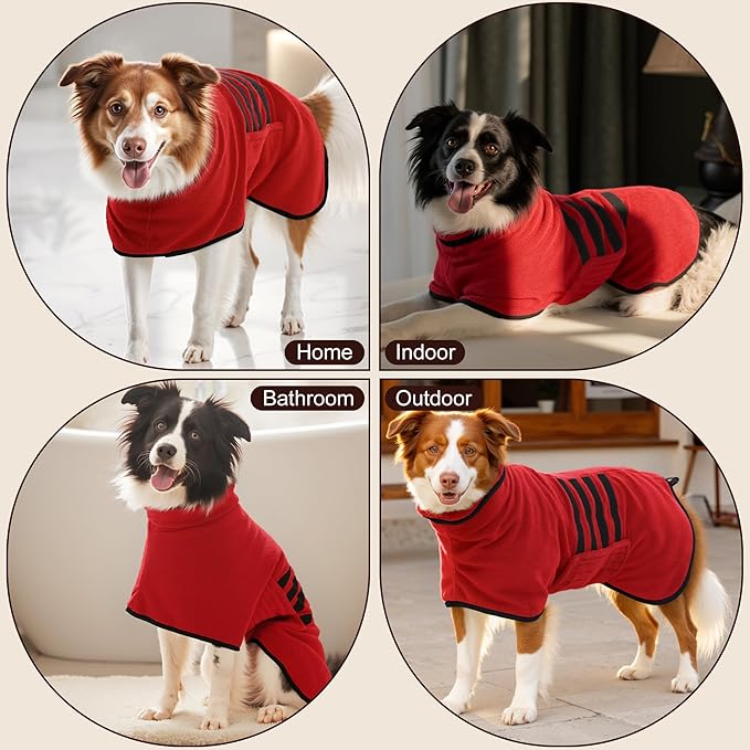 Microfibre Dog Bathrobe Towel Wrap Super Absorbent Dog Drying Coat Bath Robe for Puppy, Medium & Large Dogs, Fast Drying, Adjustable