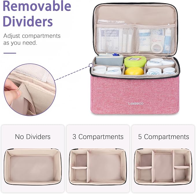 Lexeeco Dual Layers Medicine Pill Bottle Organizer Bag with Lockable Zipper | Portable Medication Bag for Pills,Vitamins,Fish Oil,Medicine Storage Box for College Dorm Student,Home,Large Travel Pill Case