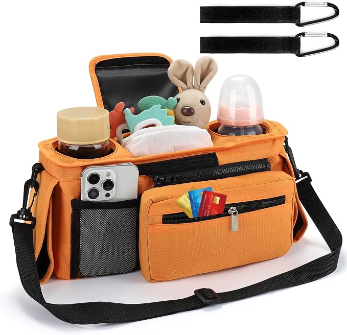 Accmor Universal Stroller Organizer with Insulated Cup Holder Detachable Phone Bag and Shoulder Strap,Stroller Bag Caddy Organizer for Uppababy, Baby Jogger, Britax Strollers