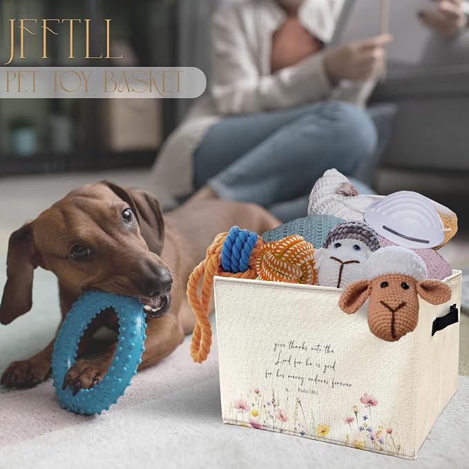 Christian Floral Storage Bins with Handles, Christian Home Decor, Give Thanks to the Lord Bible Verse Collapsible Laundry Basket Storage Box for Home Bedroom Bathroom Clothes Toys Books