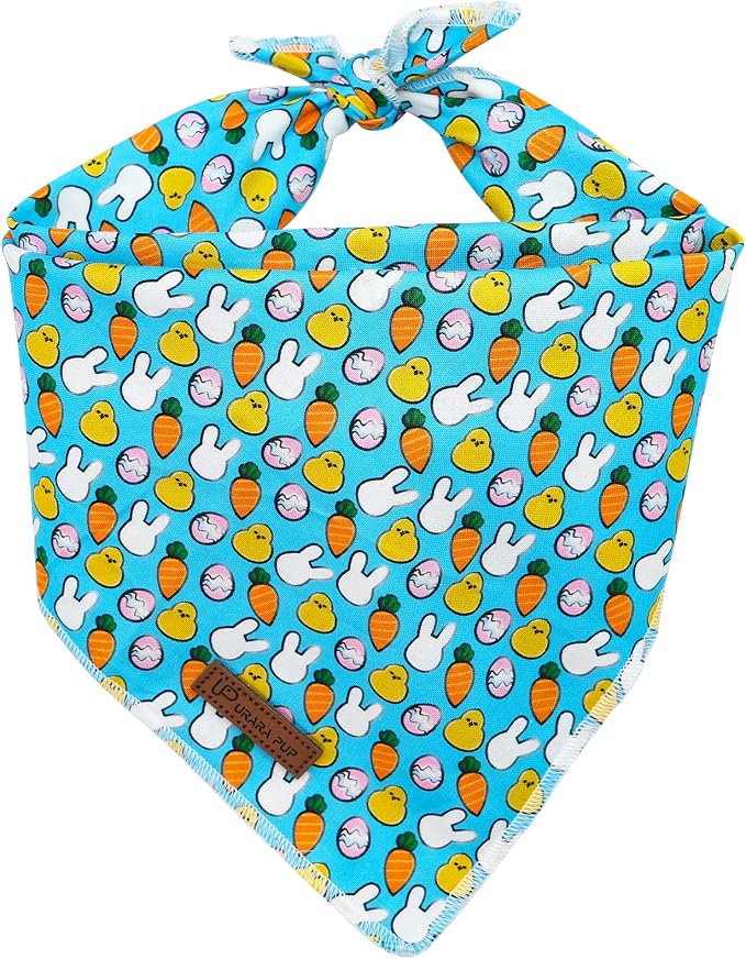 Easter Triangle Bid Dog Bandana, BlueEgg Cotton, S (23'' x 16'' x 16''), Comfortable, Geometric Rabbit Pattern, Unisex, Holiday, Easter