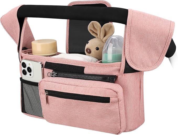 Accmor Universal Stroller Organizer with Insulated Cup Holder Detachable Phone Bag and Shoulder Strap,Stroller Bag Caddy Organizer for Uppababy, Baby Jogger, Britax Strollers