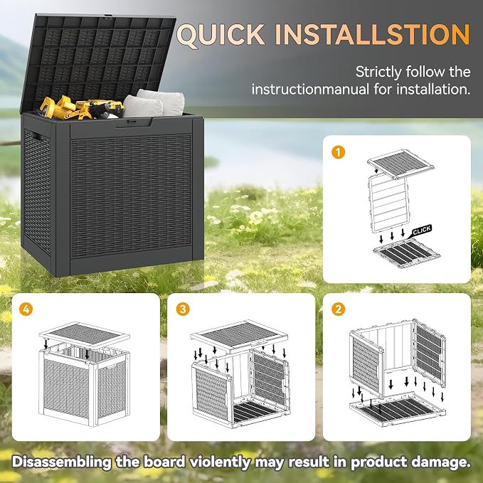31 Gallon Outdoor Storage Box Waterproof Deck Box for Patio | Black, Resin, Small, Weatherproof, Lockable, Compact, Easy Assembly, Patio Pool Garden Accessories Storage, Organization