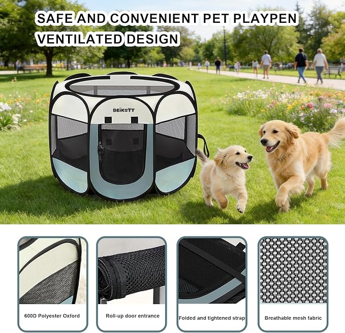Cat Dog Playpen, Foldable Pet Puppy Dog Playpen, Cat Tent Crates Cage, Portable Playpen for Dogs Cats Rabbits Pigs Bunny Indoor/Outdoor, Pop Up Dog Kennel Playpen Enclosure with Carring Bag