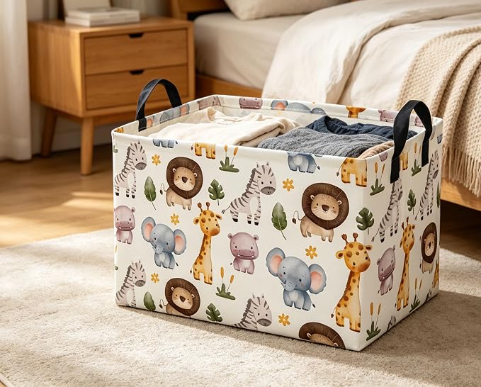Rectangular Animals Storage Baskets Cute Basket Storage Bin Zoo Room Decor for Home(Zoo)