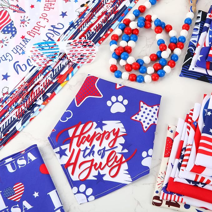 Sanwuta 60 Pcs 4th of July Dog Bandanas Patriotic Dog Bibs American Pet Costume Adjustable Cat Holiday Outfit Washable Triangle Scarf Kerchief for Small to Medium Pet