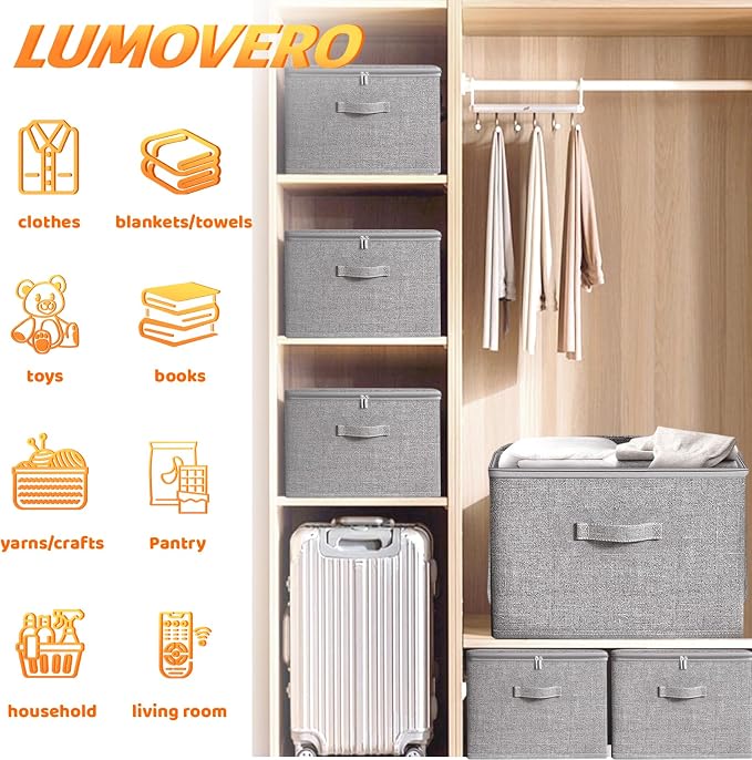 Collapsible Storage Bins for Home Organization,Grey storage Bins Waterproof Fabric Foldable Organizer Boxes [3 Pack], 19.29in x 14.57in x 12.2in (49CM x 37CM x 31CM)
