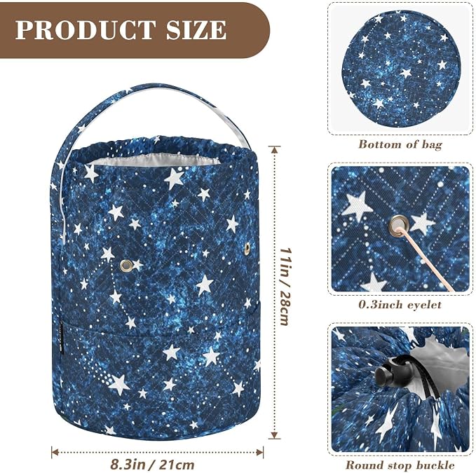 Tatenale Crochet Bag Yarn Bag Knitting Project Bag with Pockets and Handle Portable Yarn Storage Organizer Tangle Free 8.3x11 InchDark Blue Star33