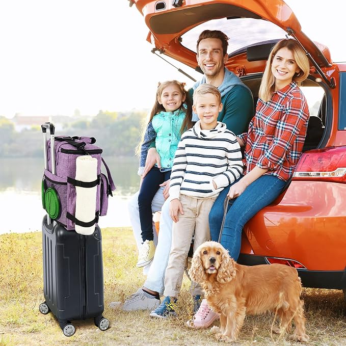 Modoker Dog Travel Organizer Carriers for Supplies & Accessories, Airline Approved Cat Pet Travel Bag, 2 Collapsible Bowls, 2 Travel Dog Food Container, Purple | Dog travel accessories set with feeding supplies, bowls, mat, and strap. Ideal for weekend...