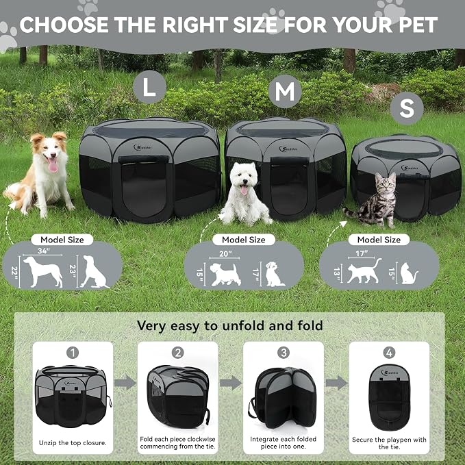 Siedihit Playpen for Large Dog Cat, Dogs Tent Crate Cage Indoor/Outdoor, Portable Pop Up Dog Kennel with Carrying Bag for Rabbits, Removable Top