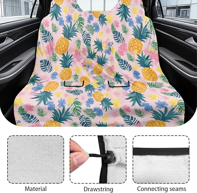 Renewold Backseat Cover for Dogs in Car Rear Seat Towel Cover for Car Back Bench Seat Towel Automotive Interior Accessories Tropical Pineapple Blanket Pads for Running Travel Workout Camping