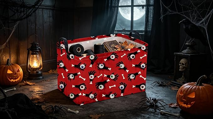Sanjiaofeng Rectangular Halloween Ghost Hand Storage Basket,Trick or Treat Basket for Kids,Halloween Candy Storage Baskets with Handles(Ghost Hand)