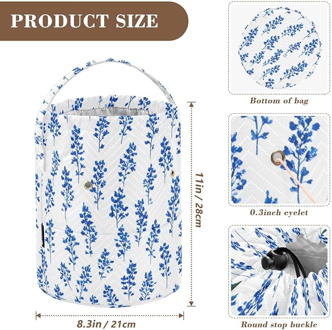 Tatenale Crochet Bag Yarn Bag Knitting Project Bag with Pockets and Handle Portable Yarn Storage Organizer Tangle Free 8.3x11 InchSmall Bluebonnet Flower26
