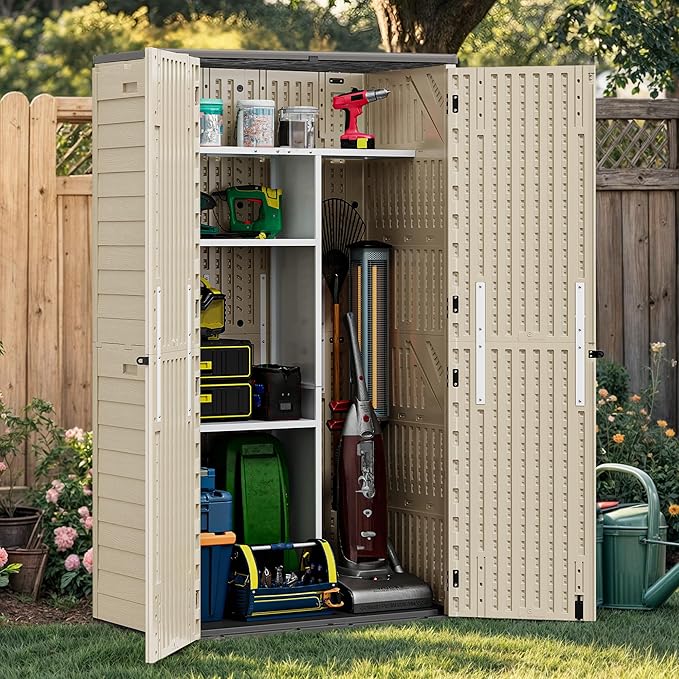 YITAHOME 60 Cuft Metal Storage Shed Shelf, Space-Saving Waterproof Shelf for Vertical Storage Sheds,Waterproof for Garden, Patio, Garage, Easy Assembly,45.6" L X 13.2" W X 69" H, White