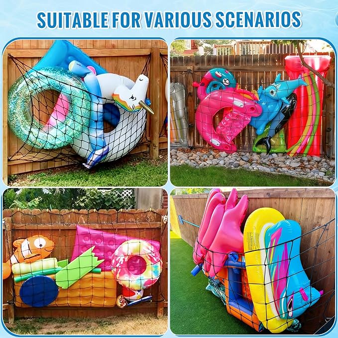 79" * 47" Pool Float Toy Storage Net, 2Pcs Extra Large Hanging Elastic Mesh Pool Storage with 20 Hooks & 200 Ties, Swimming Poolside Fence Toys Holder for Floats, Balls, Water Inflatable Toys Rafts