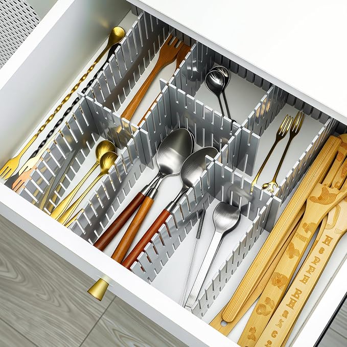 Blosssound 15 Pcs 5.12 Tall Drawer Divider Adjustable Drawer Organizer,Grey | DIY Deep Storage Organizer Separator with Fixed Buckle for Underwear Socks Dormitory Office Kitchen Bedroom