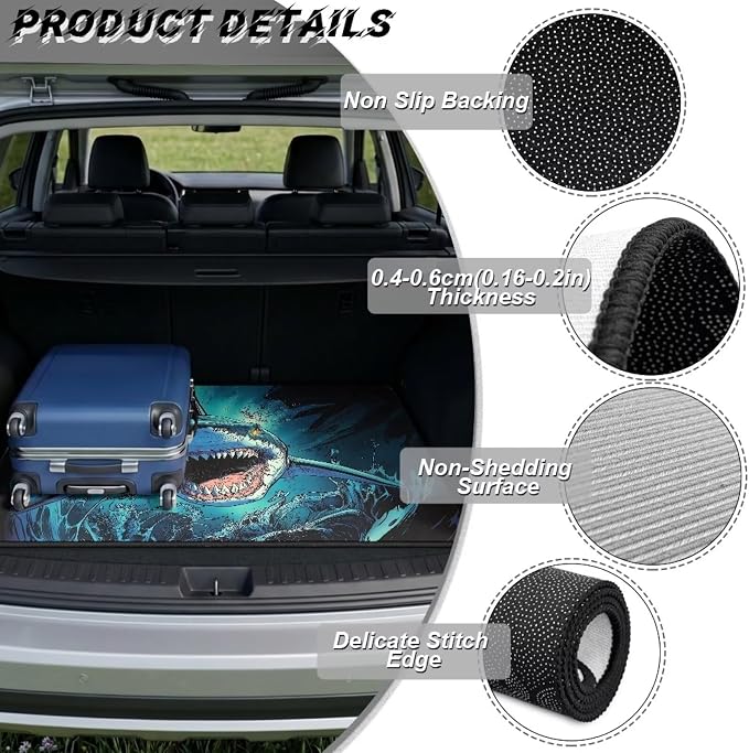 Sea Shark Car Cargo Liner, Universal Trunk Liner Non Slip Floor Mat Shark Car Accessories, All Weather Used Automotive Trunk Protection Mat for Cars, SUVs, Trucks (Blue)