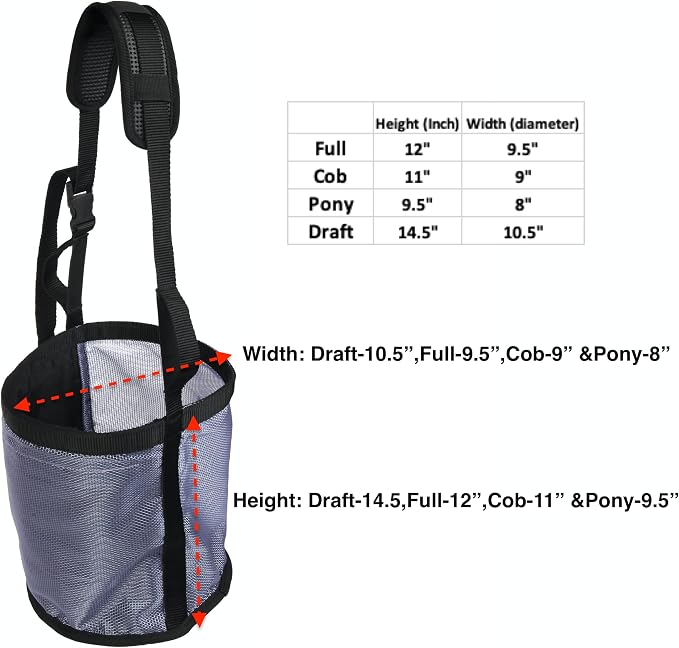 Majestic Ally Horse Feed Bag, Heavy Duty Nylon Mesh Grain Feed Bag, Adjustable Strap with Durable Snap and Elastic Straps, Comfort Neck Pad and Nose Pad- Large (Pony, Beige)