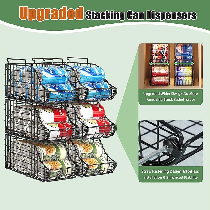 Sonyabecca 4-Pack Stackable Can Rack Organizer for Kitchen Pantry | Soda Can Organizer and Food Storage Dispenser for Pantry Cabinets. Foldable Wire Rack Keeps Canned Food Organized