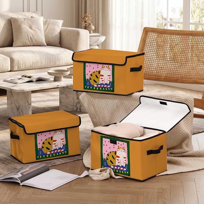 Stackable Storage Bins with Lids,Closet Organizers Fabric Box for Home and Office,Blanket Clothes Organizers,Under Bed Storage Containers 3 Pack