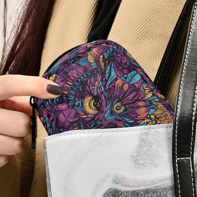 Fustylead Ethnic Tribal Purple Mandala Owl Pill Organizer and Storage Weekly with Zipper, Removable Pill Box Portable Medicine Organizer for Vitamin Fish Oil Supplement