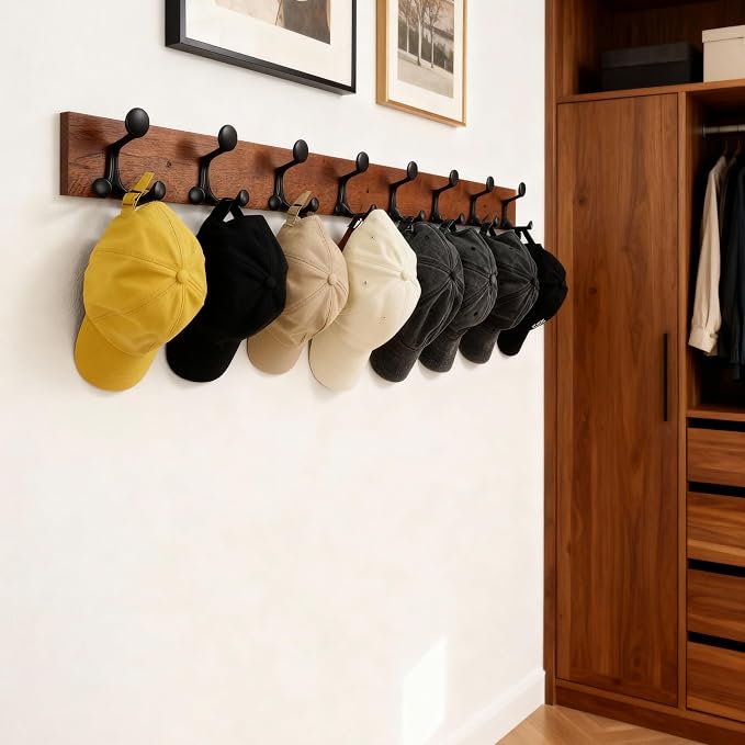 SKOLOO 43-Inch Wood Coat Rack Wall Mount with 8 Triple Hooks - Ideal for Family Entrances, Classrooms, and Pet Supplies Storage - Perfect Coat Hooks for Wall,Mahogany (Sapele)