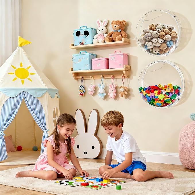 2 Pack Acrylic Wall Toy Storage,Clear Hanging Toy Dispenser with Back Panel Hanging Holder,exquisite Acrylic Wall Organizer for Blocks, Snacks, Cars,Home Organization and Storage