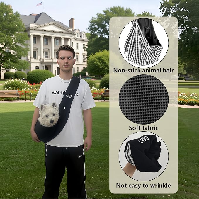 Dog Sling Carrier Soft Breathable for Small Dogs Cats 3-12 lb Black | Cat sling & dog carrier sling with safety tether, organizer pocket, soft fabric. Perfect for travel, hiking,outdoor