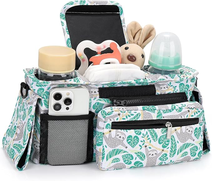 Accmor Universal Stroller Organizer with Insulated Cup Holder Detachable Phone Bag and Shoulder Strap,Stroller Bag Caddy Organizer for Uppababy, Baby Jogger, Britax Strollers