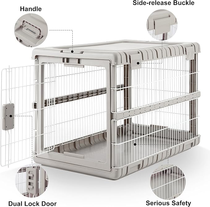 ZOMISIA Collapsible Dog Crate for Large Dogs - 36" L Heavy Duty Dog Kennel No Tools Required with 4 Sides Steel Foldable Cage for Dogs Indoor Furniture, Portable Carrier with 2 Smooth Wheels, Beige