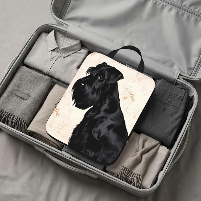 Black Schnauzer Portrait Compression Packing Cubes Set Of 4, Lightweight Expandable Travel Organizer Bags With Double Zipper For Vacation Business