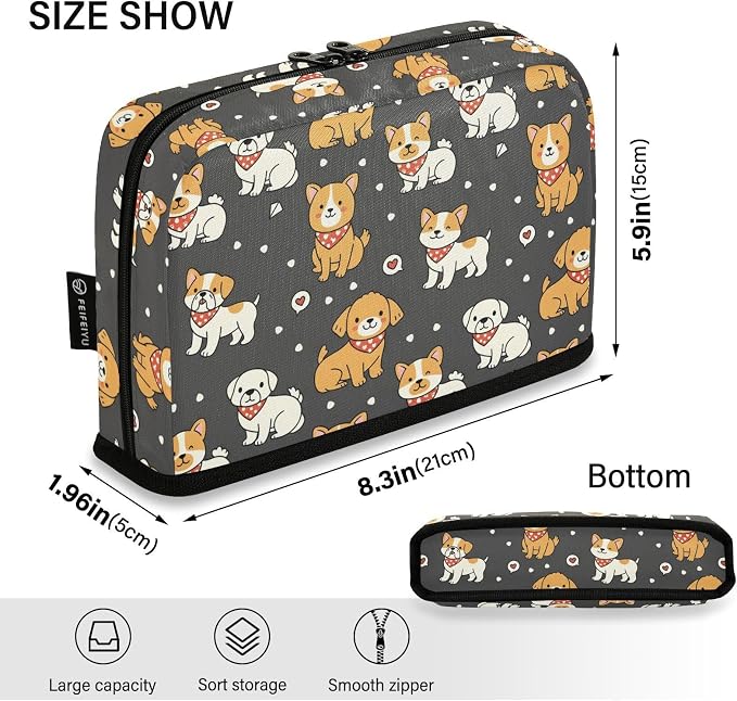 Emelivor Cute Pets Dogs Black Pattern Large Capacity Pencil Case Stand Up Pencil Pouch for School Office Aesthetic Pen Organizer Bag with Pockets Portable Stationery Bag for Teens Adults Kids