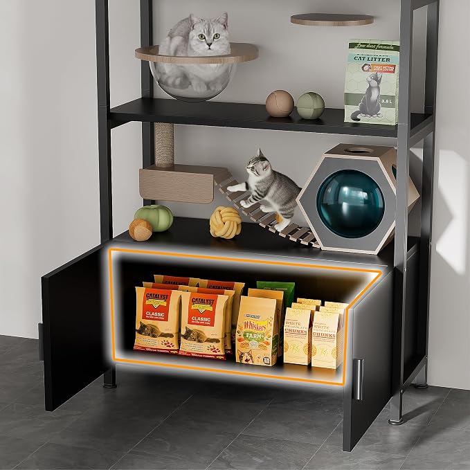 Kepptory Arched Cat Storage Shelf, 5-Tier Cat Tower Display Rack with Cabinet