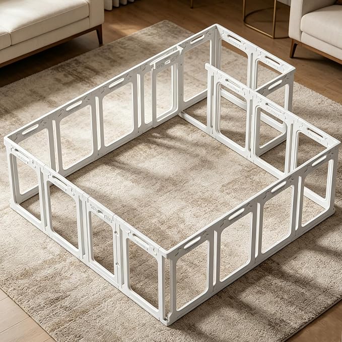 Clear Acrylic Indoor Dog Playpen, 24" H, 1 Door & 1 Side Panel, White