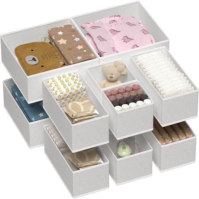Vtopmart 12 Pack Baby Clothes Organizer, Dresser Drawer Organizer for Baby Clothing, Foldable Fabric Closet Drawer Storage Bins, Dresser Dividers for Bra, Socks, Ties, Scarf | Nursery Drawer Storage, Baby Clothing Organization, Foldable Fabric Bins, Dr...