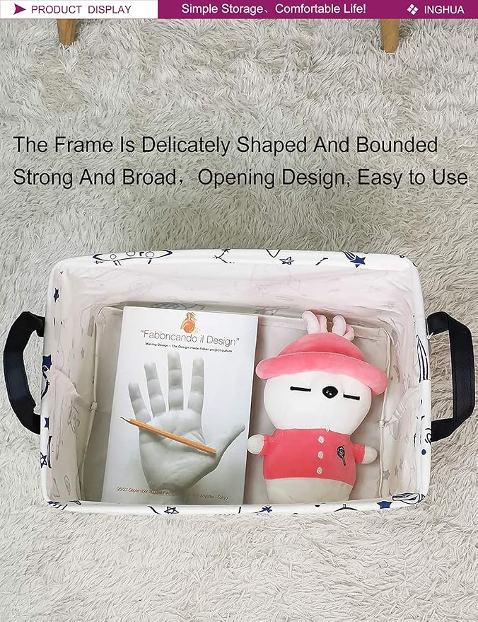 Rectangular Storage Basket Gift Bag Rec Spaceships | Gifts Bag for Books,Clothes,Gifts,Pets-Perfect for Home,Office,Nursery,Dorm,Shelf