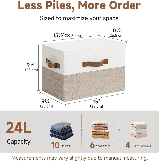 StorageWorks Fabric Storage Bins with Lids, Closet Storage Bins | Flip-Top Lid, 3 Handles, Collapsible, Stackable, for Clothes Blankets, Multi-Purpose, Large, Brown and White, 2-Pack
