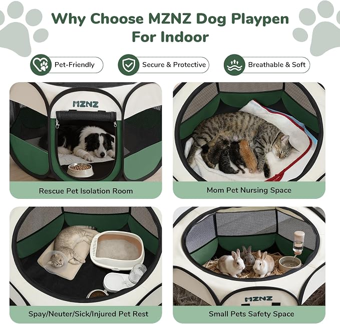 Dog Cat Small Animal Puppy Playpen Crate, Large, Dark Green | Portable Pop Up Pet Cage Enclosure Tent Kennel Indoor Outdoor with Carrying Case, No Assembly, Camping Use