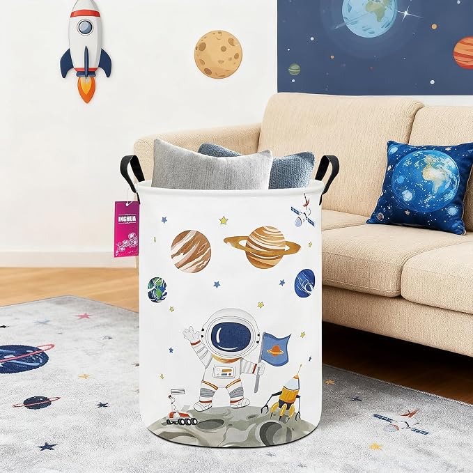 Astronaut Fabric Storage Bin Nursery Organizer Basket | Organizer Bin Dirty Clothes Collapsible Waterproof for College Dorms, Boys and Girls Bedroom,Bathroom