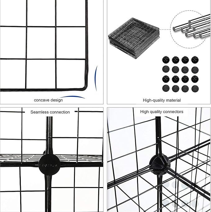 C&AHOME Wire Cube Storage - 9-Cube Organizer, Metal Grids, Bookshelf, Black | Storage Bins Shelf, Modular Bookshelf Units, Closet Cabinet, Shelving, Ideal for Home, Living Room, Office