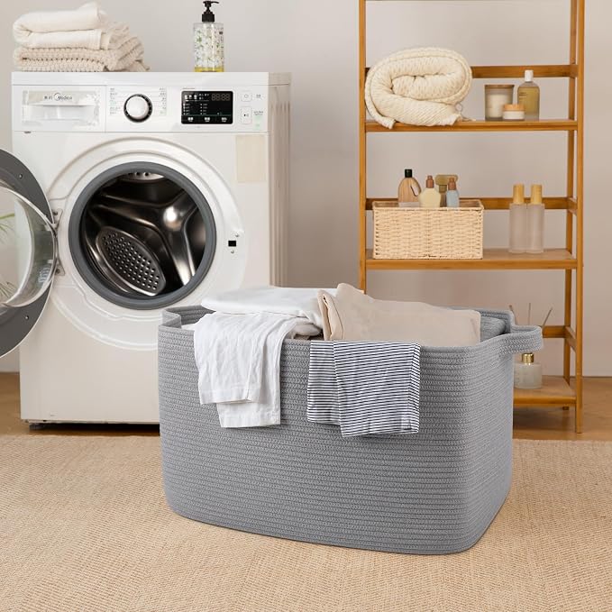 65L Large Woven Blanket Basket for Living Room, 19.7"x15.7"x11.8" | Nursery Laundry Hamper with Handle for Organizing Blankets, Pillows, Toy Storage With Handle, Large Baskets for Organizing